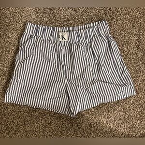 Calvin Klein Blue and White Striped High Waist Shorts